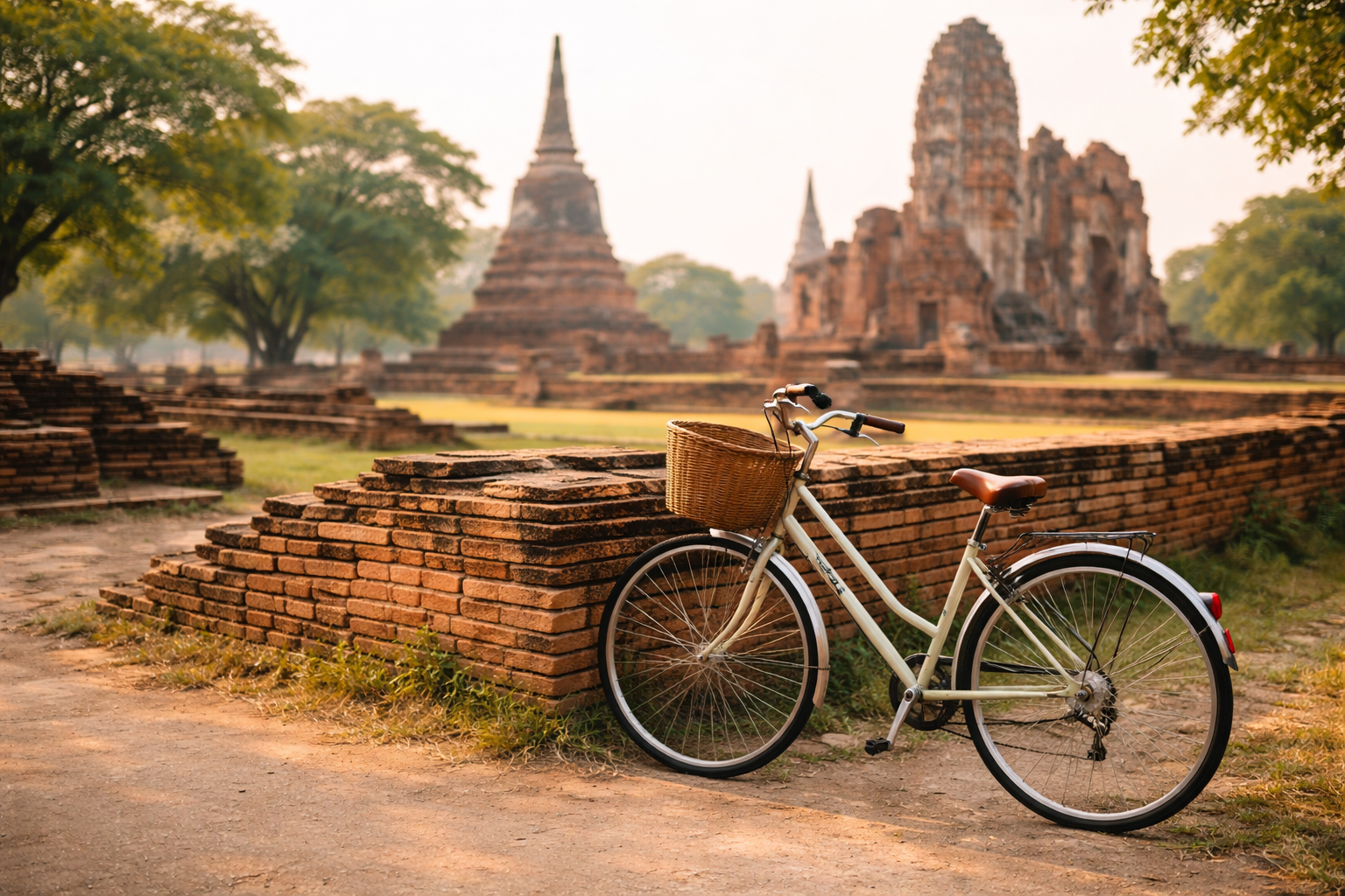 Bicycle beside Ayutthaya ruins